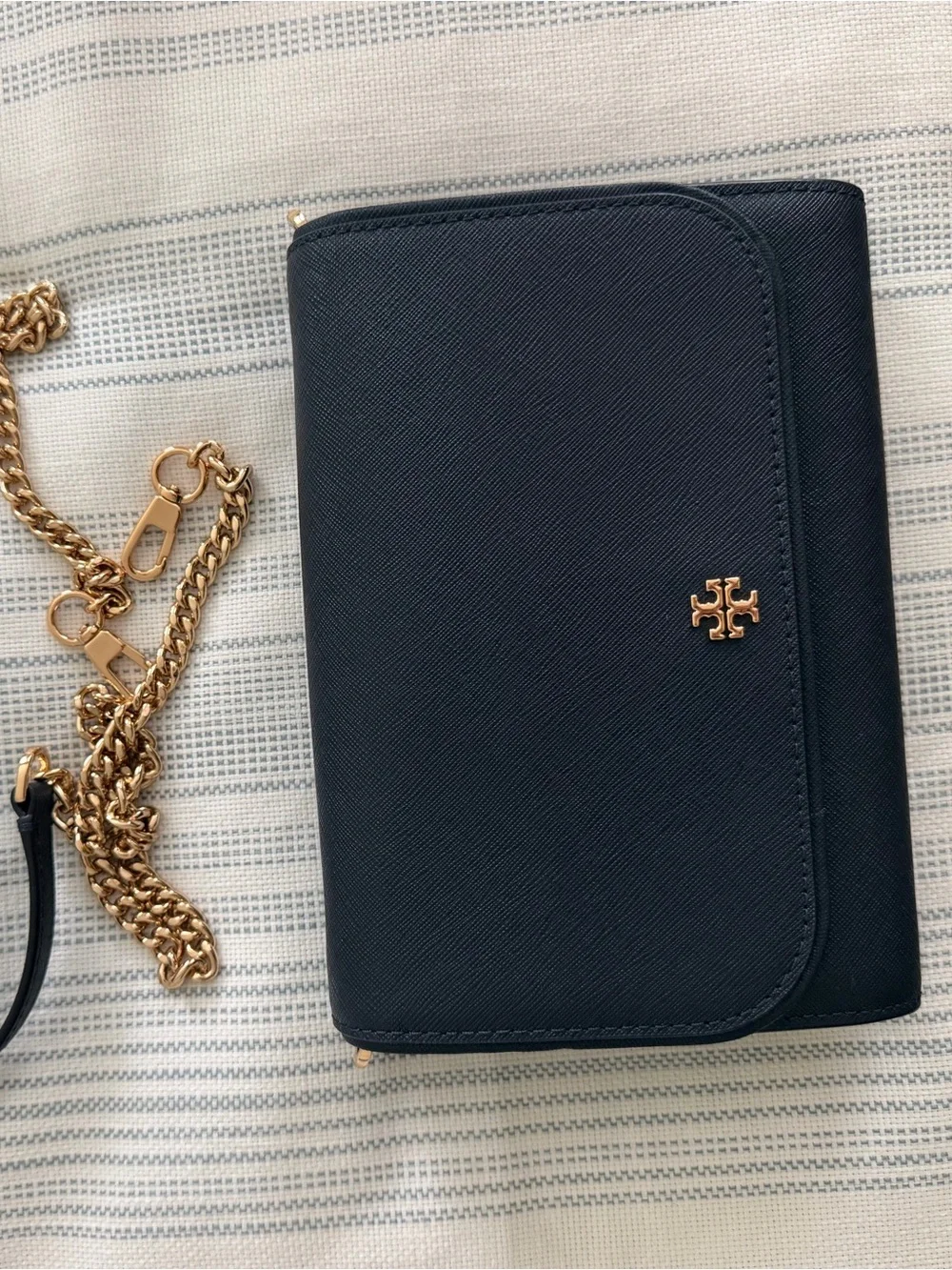 Tory Burch Navy Saffiano Crossbody with Gold Chain